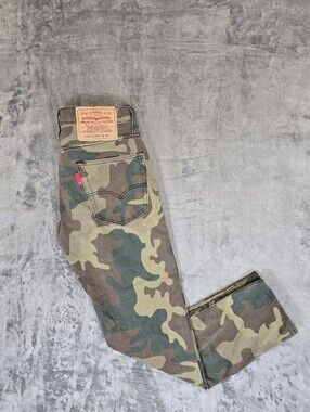 Levi's 502 Hi Ball Camo Camouflage Jeans Size 29x28 Fits 32x28 Skinny Slim